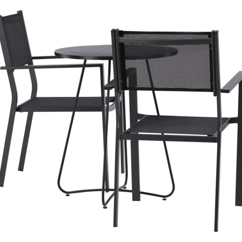 Parvekeryhmä Venture Home, ø60cm beige Bacong-pöytä + 2 mustaa, pinottavaa Copacabana-tuolia