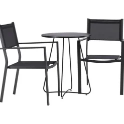 Parvekeryhmä Venture Home, ø60cm beige Bacong-pöytä + 2 mustaa, pinottavaa Copacabana-tuolia