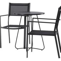 Parvekeryhmä Venture Home, ø60cm beige Bacong-pöytä + 2 mustaa, pinottavaa Copacabana-tuolia