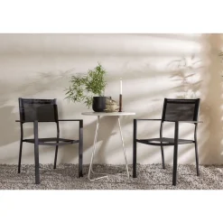 Parvekeryhmä Venture Home, ø60cm beige Bacong-pöytä + 2 mustaa, pinottavaa Copacabana-tuolia