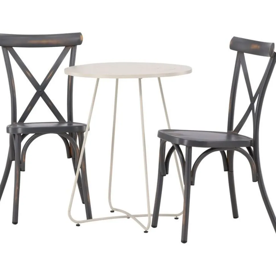 Parvekeryhmä Venture Home, ø60cm beige Bacong-pöytä + 2 mustaa Tablas-tuolia