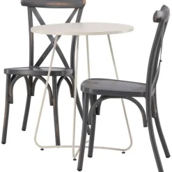 Parvekeryhmä Venture Home, ø60cm beige Bacong-pöytä + 2 mustaa Tablas-tuolia