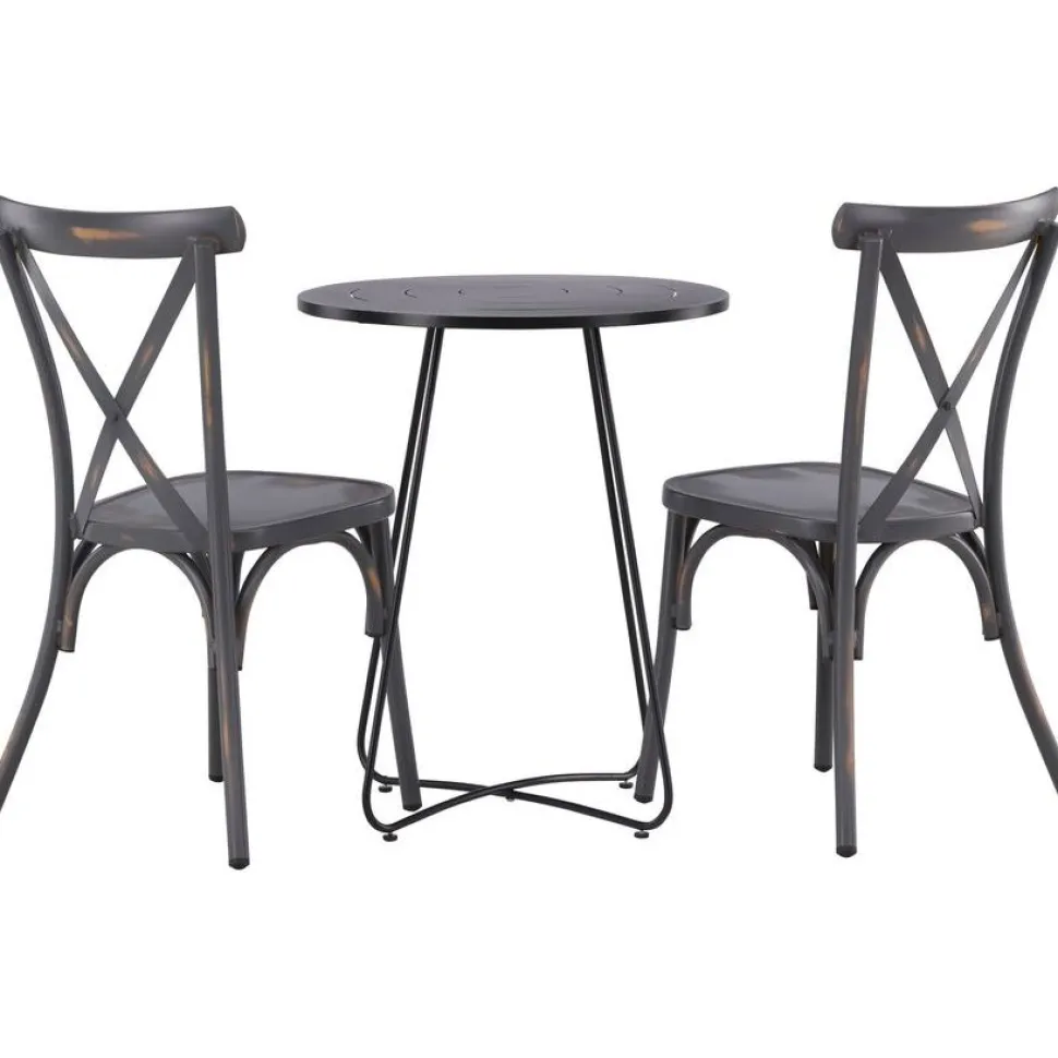 Parvekeryhmä Venture Home, ø60cm beige Bacong-pöytä + 2 mustaa Tablas-tuolia