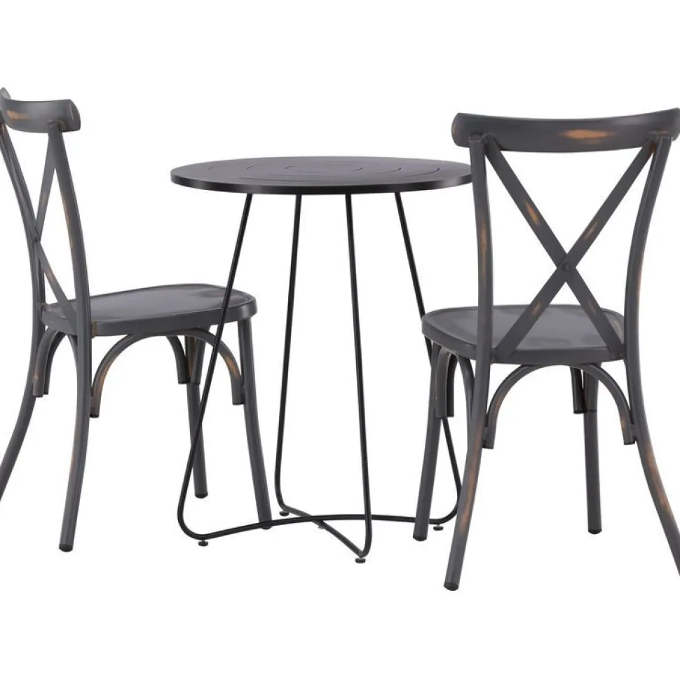 Parvekeryhmä Venture Home, ø60cm beige Bacong-pöytä + 2 mustaa Tablas-tuolia