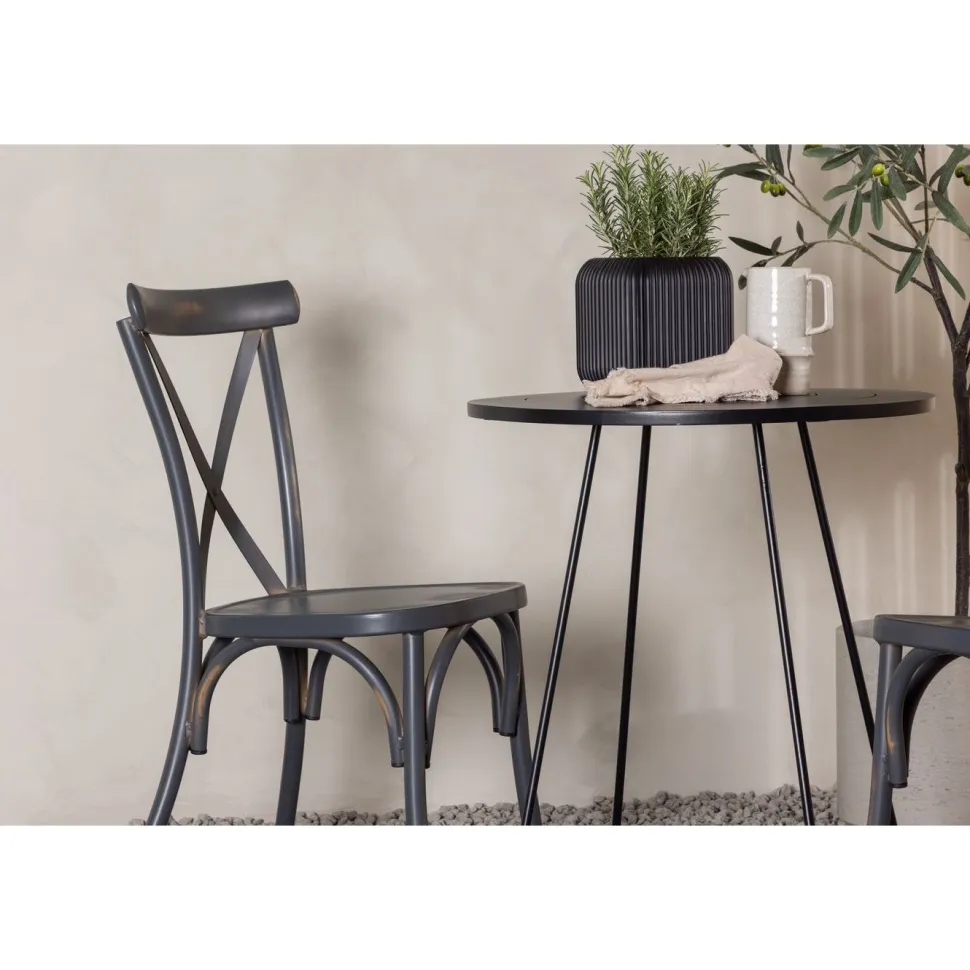 Parvekeryhmä Venture Home, ø60cm beige Bacong-pöytä + 2 mustaa Tablas-tuolia