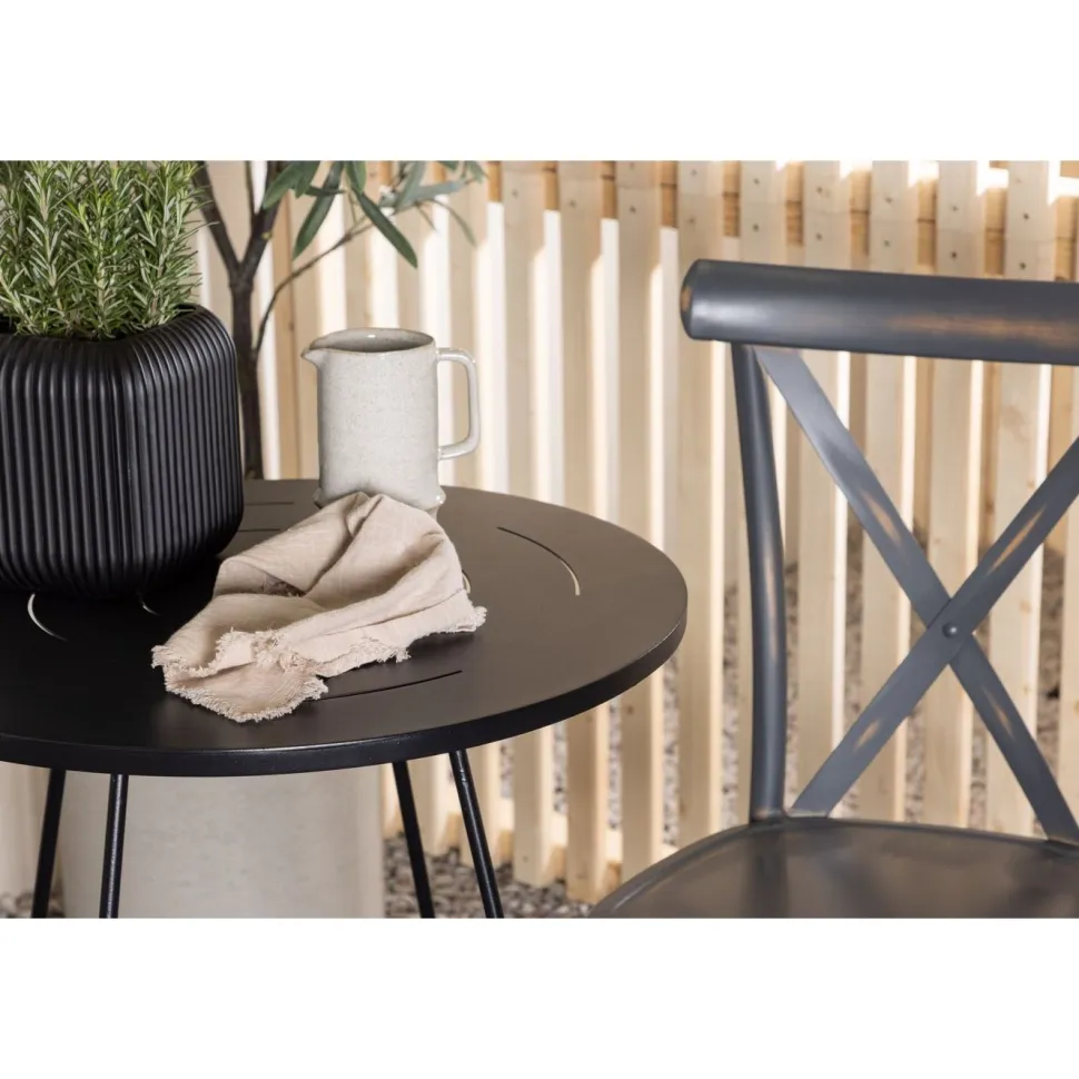 Parvekeryhmä Venture Home, ø60cm beige Bacong-pöytä + 2 mustaa Tablas-tuolia