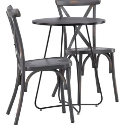 Parvekeryhmä Venture Home, ø60cm beige Bacong-pöytä + 2 mustaa Tablas-tuolia