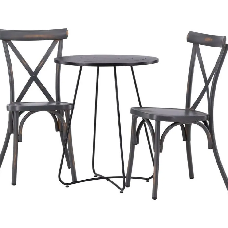 Parvekeryhmä Venture Home, ø60cm beige Bacong-pöytä + 2 mustaa Tablas-tuolia