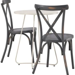 Parvekeryhmä Venture Home, ø60cm beige Bacong-pöytä + 2 mustaa Tablas-tuolia