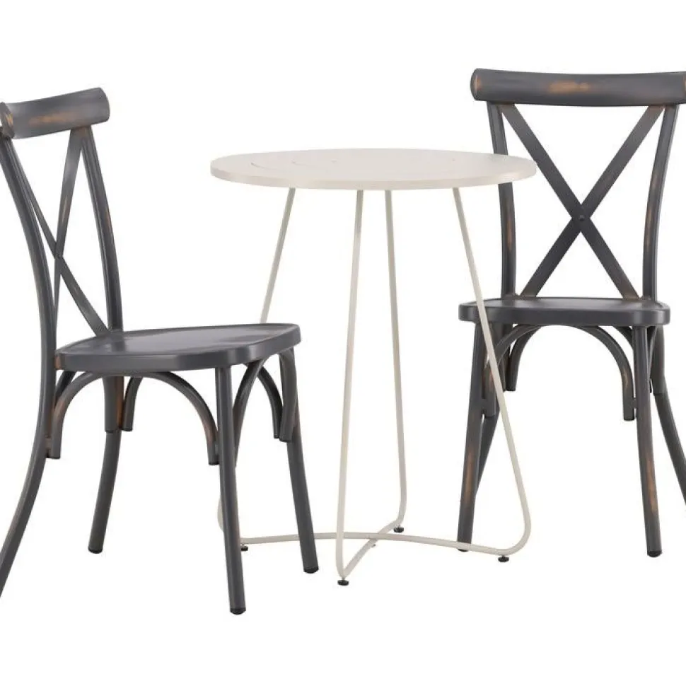 Parvekeryhmä Venture Home, ø60cm beige Bacong-pöytä + 2 mustaa Tablas-tuolia