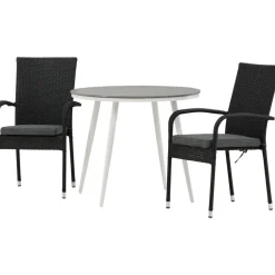 Parvekeryhmä Venture Home, ø90cm, harmaa/valkoinen Break-pöytä + 2 mustaa Anna-tuolia