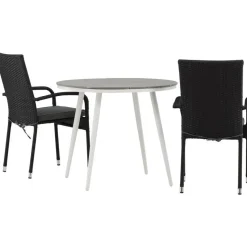 Parvekeryhmä Venture Home, ø90cm, harmaa/valkoinen Break-pöytä + 2 mustaa Anna-tuolia