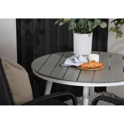 Parvekeryhmä Venture Home, ø90cm, harmaa/valkoinen Break-pöytä + 2 mustaa Anna-tuolia