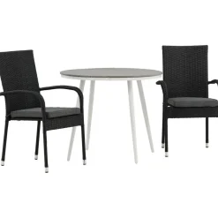 Parvekeryhmä Venture Home, ø90cm, harmaa/valkoinen Break-pöytä + 2 mustaa Anna-tuolia