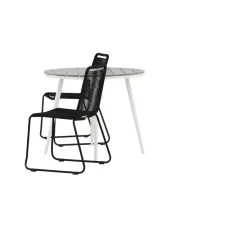 Parvekeryhmä Venture Home, ø90cm, harmaa/valkoinen Break-pöytä + 2 mustaa, pinottavaa Lindos-tuolia