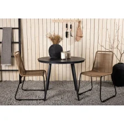 Parvekeryhmä Venture Home, ø90cm, harmaa/valkoinen Break-pöytä + 2 mustaa, pinottavaa Lindos-tuolia