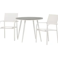 Parvekeryhmä Venture Home, ø90cm, musta Break-pöytä + 2 mustaa, pinottavaa Santorini-tuolia