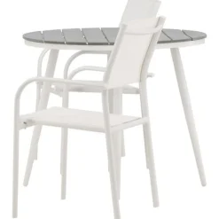 Parvekeryhmä Venture Home, ø90cm, musta Break-pöytä + 2 mustaa, pinottavaa Santorini-tuolia