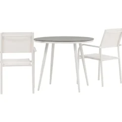 Parvekeryhmä Venture Home, ø90cm, musta Break-pöytä + 2 mustaa, pinottavaa Santorini-tuolia