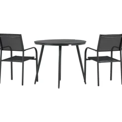 Parvekeryhmä Venture Home, ø90cm, musta Break-pöytä + 2 mustaa, pinottavaa Santorini-tuolia