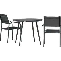 Parvekeryhmä Venture Home, ø90cm, musta Break-pöytä + 2 mustaa, pinottavaa Santorini-tuolia