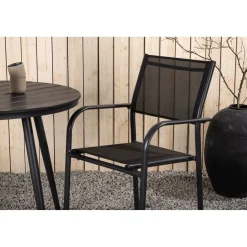 Parvekeryhmä Venture Home, ø90cm, musta Break-pöytä + 2 mustaa, pinottavaa Santorini-tuolia