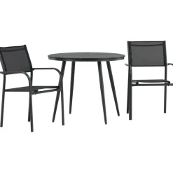 Parvekeryhmä Venture Home, ø90cm, musta Break-pöytä + 2 mustaa, pinottavaa Santorini-tuolia