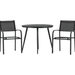 Parvekeryhmä Venture Home, ø90cm, musta Break-pöytä + 2 mustaa, pinottavaa Santorini-tuolia