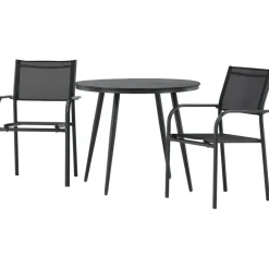 Parvekeryhmä Venture Home, ø90cm, musta Break-pöytä + 2 mustaa, pinottavaa Santorini-tuolia