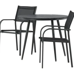 Parvekeryhmä Venture Home, ø90cm, musta Break-pöytä + 2 mustaa, pinottavaa Santorini-tuolia