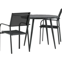 Parvekeryhmä Venture Home, ø90cm, musta Break-pöytä + 2 mustaa, pinottavaa Santorini-tuolia