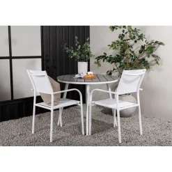 Parvekeryhmä Venture Home, ø90cm, musta Break-pöytä + 2 mustaa, pinottavaa Santorini-tuolia