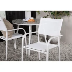 Parvekeryhmä Venture Home, ø90cm, musta Break-pöytä + 2 mustaa, pinottavaa Santorini-tuolia