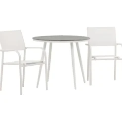 Parvekeryhmä Venture Home, ø90cm, musta Break-pöytä + 2 mustaa, pinottavaa Santorini-tuolia