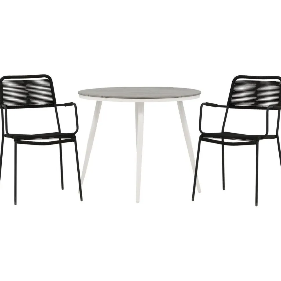 Parvekeryhmä Venture Home, ø90cm, musta Break-pöytä + 2 ruskeaa Lindos-tuolia, käsinojilla