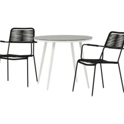 Parvekeryhmä Venture Home, ø90cm, musta Break-pöytä + 2 ruskeaa Lindos-tuolia, käsinojilla