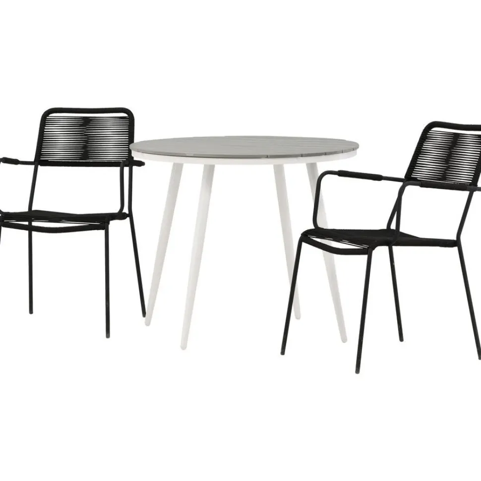Parvekeryhmä Venture Home, ø90cm, musta Break-pöytä + 2 ruskeaa Lindos-tuolia, käsinojilla