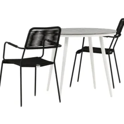 Parvekeryhmä Venture Home, ø90cm, musta Break-pöytä + 2 ruskeaa Lindos-tuolia, käsinojilla