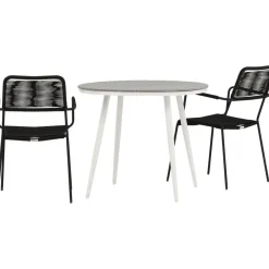 Parvekeryhmä Venture Home, ø90cm, musta Break-pöytä + 2 ruskeaa Lindos-tuolia, käsinojilla