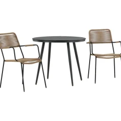 Parvekeryhmä Venture Home, ø90cm, musta Break-pöytä + 2 ruskeaa Lindos-tuolia, käsinojilla
