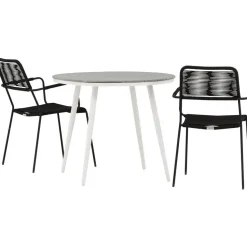 Parvekeryhmä Venture Home, ø90cm, musta Break-pöytä + 2 ruskeaa Lindos-tuolia, käsinojilla