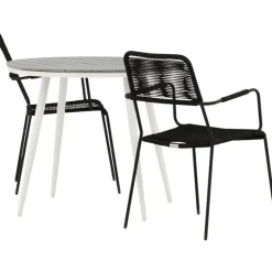 Parvekeryhmä Venture Home, ø90cm, musta Break-pöytä + 2 ruskeaa Lindos-tuolia, käsinojilla