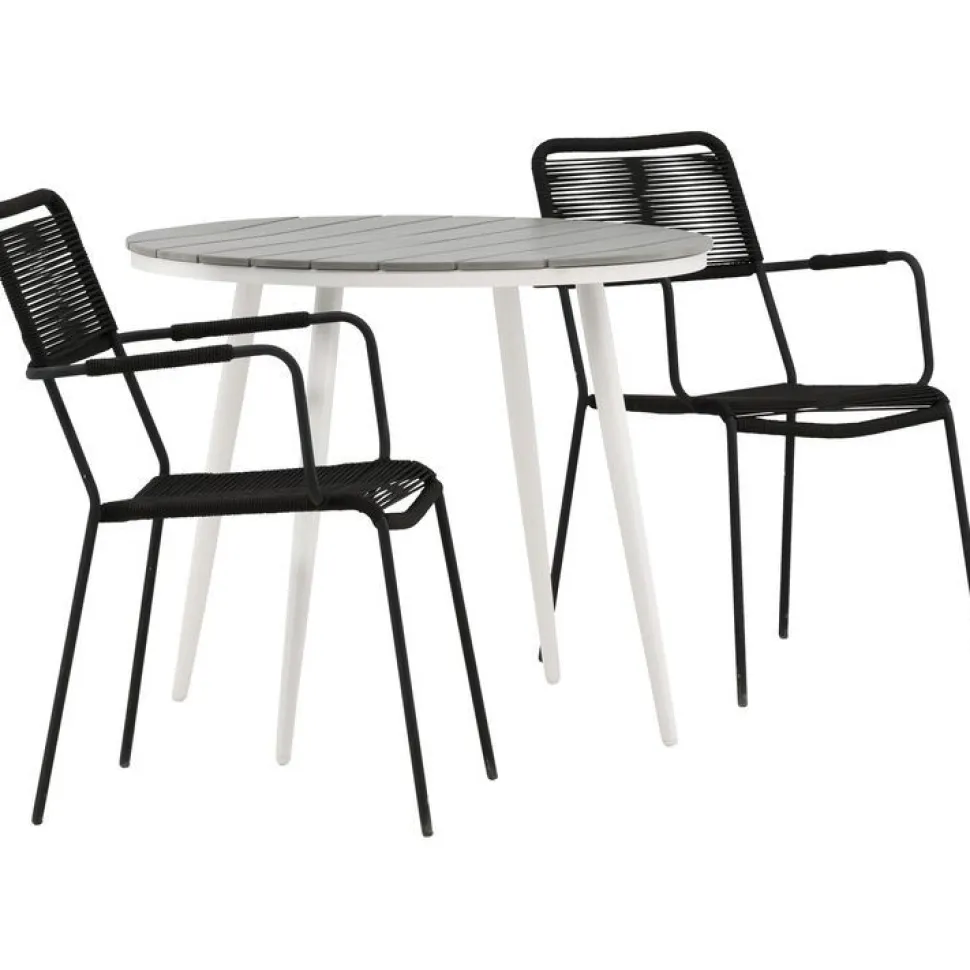 Parvekeryhmä Venture Home, ø90cm, musta Break-pöytä + 2 ruskeaa Lindos-tuolia, käsinojilla
