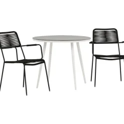 Parvekeryhmä Venture Home, ø90cm, musta Break-pöytä + 2 ruskeaa Lindos-tuolia, käsinojilla