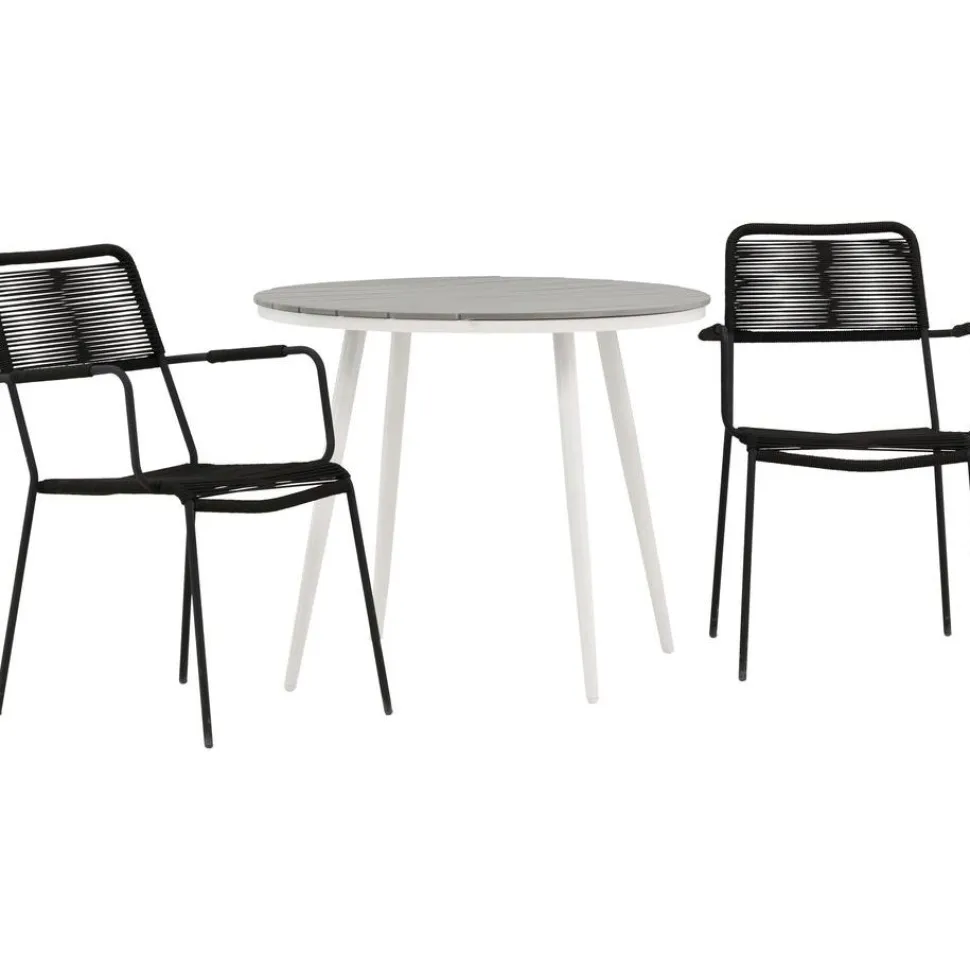 Parvekeryhmä Venture Home, ø90cm, musta Break-pöytä + 2 ruskeaa Lindos-tuolia, käsinojilla