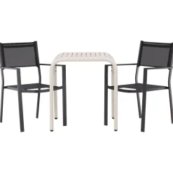 Parvekeryhmä Venture Home, 70x70cm beige Borneo-pöytä + 2 mustaa Copacabana-tuolia
