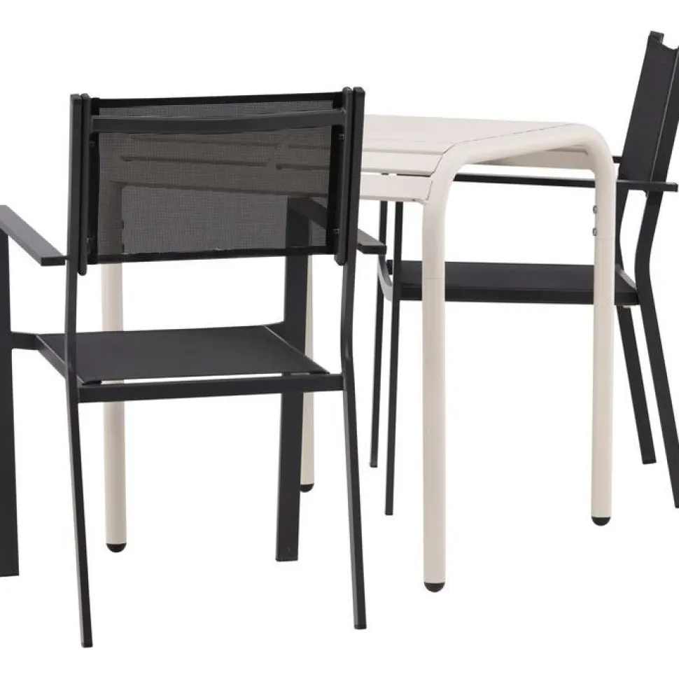 Parvekeryhmä Venture Home, 70x70cm beige Borneo-pöytä + 2 mustaa Copacabana-tuolia