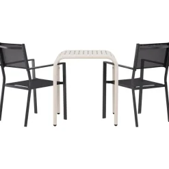 Parvekeryhmä Venture Home, 70x70cm beige Borneo-pöytä + 2 mustaa Copacabana-tuolia
