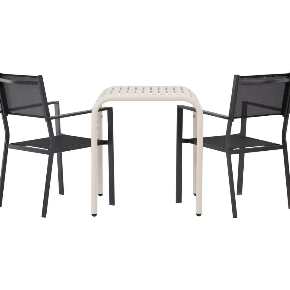 Parvekeryhmä Venture Home, 70x70cm beige Borneo-pöytä + 2 mustaa Copacabana-tuolia