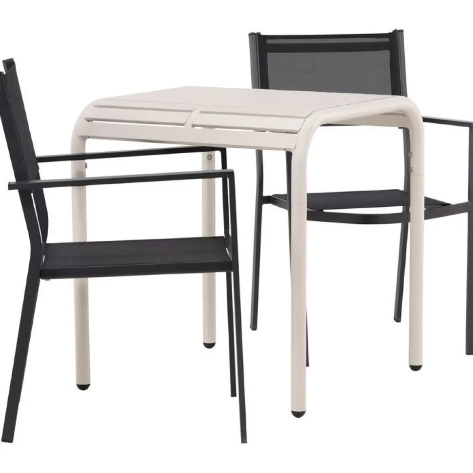 Parvekeryhmä Venture Home, 70x70cm beige Borneo-pöytä + 2 mustaa Copacabana-tuolia
